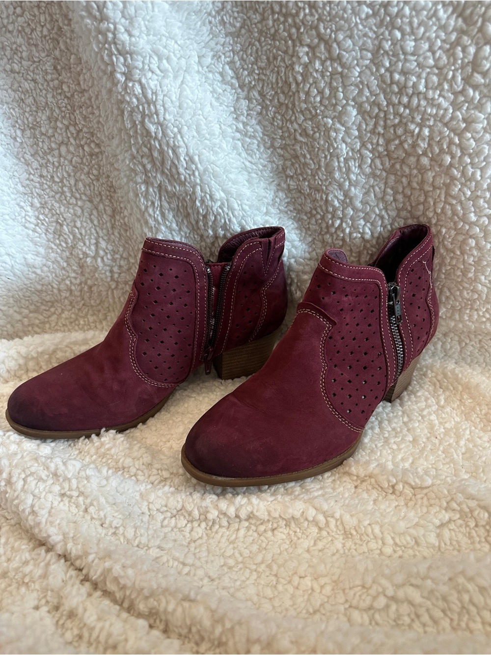Women’s Burgundy Suede Perforated Ankle Booties